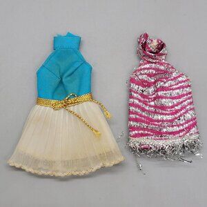 VTG Lot of 2 Topper Dawn Dresses Original Teal White Pleated Dress Fuschia Flash